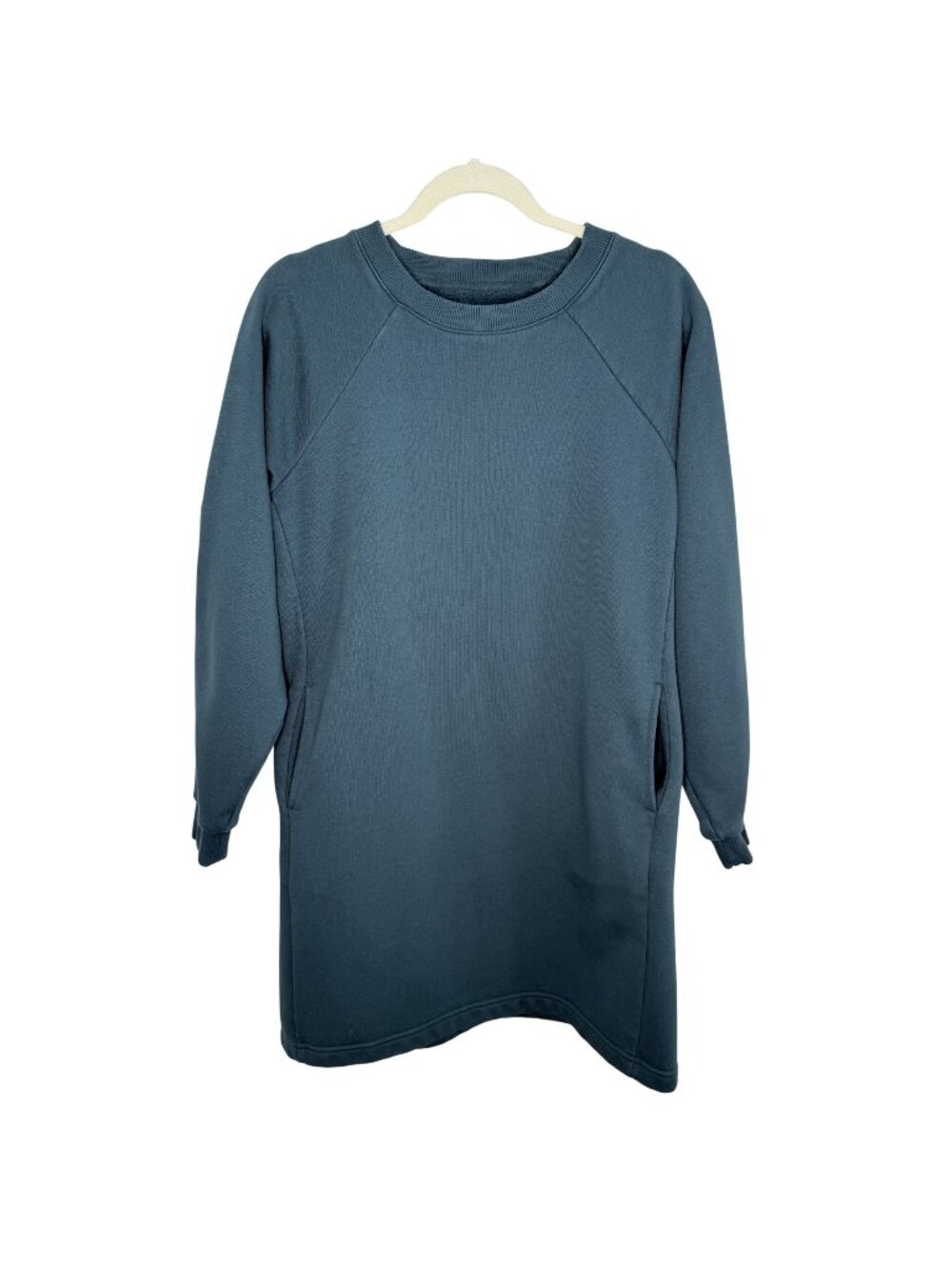 Pact Teal Sweatshirt Dress With Pockets & Ribbed Cuffs, M